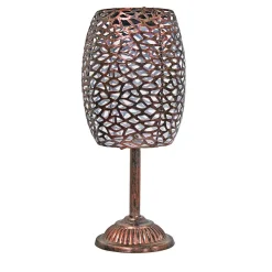 Lampe de table solaire rétro en métal ajouré- Hauteur 35cm- Diamètre 15,5cm- 1 LED blanche- 10 Lumens- Eclairage extérieur Jardin