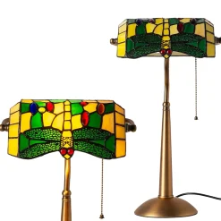 Lampe de table style Tiffany libellule en verre mosaïque vert pour chambre, bureau et lecture E27