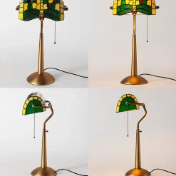 Lampe de table style Tiffany libellule en verre mosaïque vert pour chambre, bureau et lecture E27