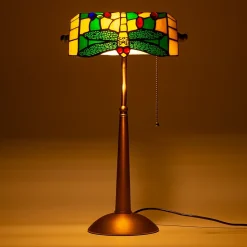 Lampe de table style Tiffany libellule en verre mosaïque vert pour chambre, bureau et lecture E27