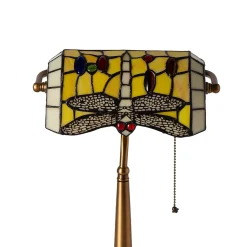 Lampe de table style Tiffany libellule en verre mosaïque jaune pour chambre, bureau et lecture E27