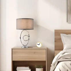 Lampe de table Torquay E14 métal polyester 50 cm chrome gris lux.pro