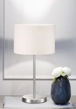 Lampe de table 1xE27, max 60W, abat-jour tissu blanc, métal nickel mat - Trio - Hotel