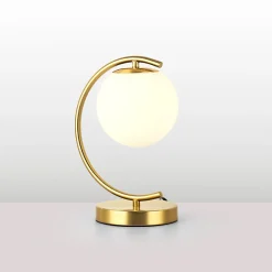 Lampe de Table YLSA Globe en Cristal Opalin et Base Dorée, Idéale pour Chambre, Bureau et Hôtel E27