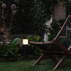 Lampe d'extérieur sur pied noire avec abat-jour opale blanc 30 cm IP44 - Odense