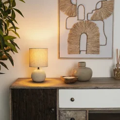 Lampe Gaia en coton H26,5cm blanc - Atmosphera