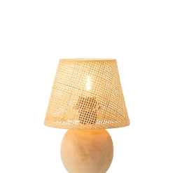 Lampe led à piles en bois beige 17x17x23 cm