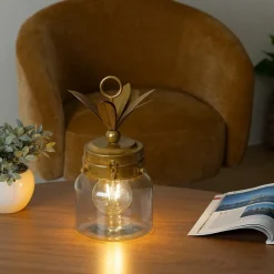 Lampe LED Ananas - verre - doré H33 cm - Atmosphera