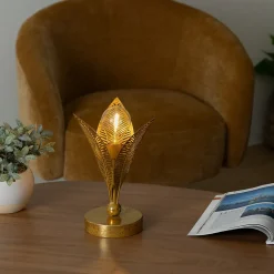 Lampe LED Feuille - métal - doré - H25 cm - Atmosphera