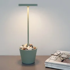 Lampe LED Poldina Reverso Vert Sauge rechargeable IP65 extérieur, dimmable avec autonomie jusqu'à 12 heures