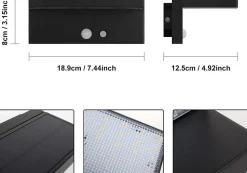 Lampe LED Solaire Extérieur avec Détecteur de Mouvement 3 Modes Étanche, Aluminium, Noir Classe énergétique G