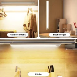 Lampe LED sous meuble NETTLIFE avec détecteur de mouvement, rechargeable par USB, 1 500 mAh, idéale pour un placard