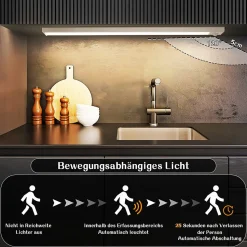 Lampe LED sous meuble NETTLIFE avec détecteur de mouvement, rechargeable par USB, 1 500 mAh, idéale pour un placard