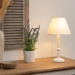 Lampe Leo blanche - bois H36 cm - Atmosphera