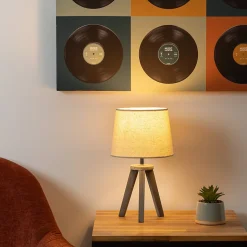 Lampe mini trépied - bois et ivoire H31 cm - Atmosphera