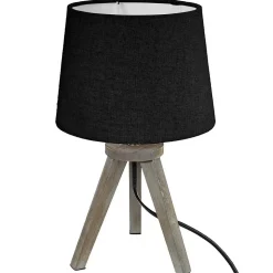 Lampe mini trépied - bois et noir H31 cm - Atmosphera