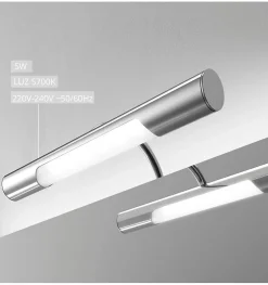 Lampe murale LED à crochets multiples pour miroir de salle de bain - Lumière blanche froide (5700K) - 28.4cm - Modèle haut