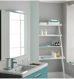 Lampe murale LED multi crochets pour miroir de salle de bain - Lumière blanche froide (5700K) - 30cm - Modèle Vesta (Aquamarine)