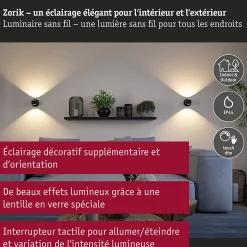 Lampe murale rechargeable à LED Zorik IP44 gradable 2700K 100mm 2x1,1W Noir
