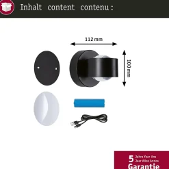 Lampe murale rechargeable à LED Zorik IP44 gradable 2700K 100mm 2x1,1W Noir