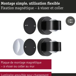 Lampe murale rechargeable à LED Zorik IP44 gradable 2700K 100mm 2x1,1W Noir