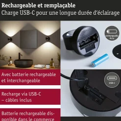 Lampe murale rechargeable à LED Zorik IP44 gradable 2700K 100mm 2x1,1W Noir