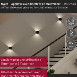 Lampe murale rechargeable à LED Nyara IP44 3000K 100x104mm 2x1W Noir