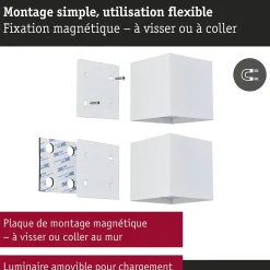 Lampe murale rechargeable à LED Nyara IP44 3000K 100x104mm 2x1W Blanc