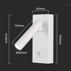 Lampe Murale 2W avec Interrupteur Blanc - Blanc Chaud 2300K - 3500K - SILAMP