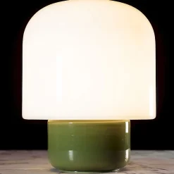 Lampe Niu blanc kaki verre 25x25x32cm