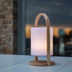 Lampe sans fil LED intégrée dimmable 5W Woody Lumisky bois blanc l.18 x H. 39 x P.18 x Ø 18 cm