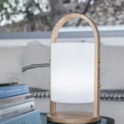 Lampe sans fil LED intégrée dimmable 5W Woody Lumisky bois blanc l.18 x H. 39 x P.18 x Ø 18 cm