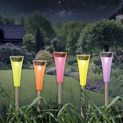 Lampe solaire à LED 'MULTI' (set de 5) , pour l'extérieur, piquet de terre en métal et plastique , multicolore, avec LED intégrée