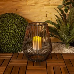 Lampe solaire à LED 'PLASTO' D: 26 cm Décoration extérieure en métal et plastique brun