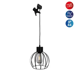 Lampe solaire / suspension 'Grid' en métal noir, D: 20 cm, ampoule fixe incluse, blanc chaud, pour l'extérieur