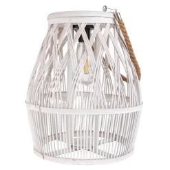 Lampe solaire décorative LED 'Korbinian' pour le jardin et la terrasse en bois et rotin naturel, lampe solaire de 34 cm de haut