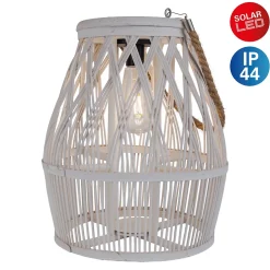 Lampe solaire décorative LED 'Korbinian' pour le jardin et la terrasse en bois et rotin naturel, lampe solaire de 34 cm de haut