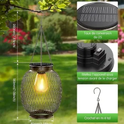 Lampe Solaire Exterieur Jardin Suspendue, Collasis IP65 Étanche 2 Pièces Métal avec Ampoule LED