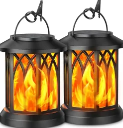 Lampe Solaire Exterieur Jardin Suspendues, 2 Pièces Lumiere Solaire Exterieur avec Effets de Flammes Réalistes, IP65
