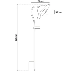 Lampe solaire LED Bowler avec piquet de terre jardin terrasse métal plastique noir LED fixes hauteur 86cm
