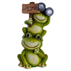 Lampe solaire LED Grenouille terrasse jardin plastique vert extérieur hauteur 45cm LED fixes