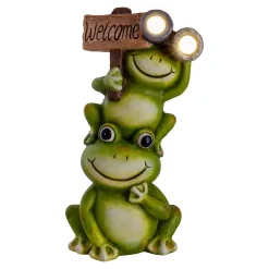 Lampe solaire LED Grenouille terrasse jardin plastique vert extérieur hauteur 45cm LED fixes