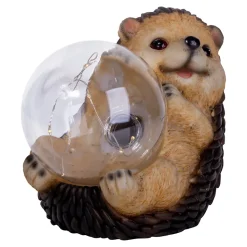 Lampe solaire LED Hérisson terrasse jardin plastique brun extérieur 17x14,5x12cm LED fixes