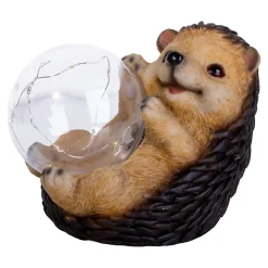 Lampe solaire LED Hérisson terrasse jardin plastique brun extérieur 17x14,5x12cm LED fixes