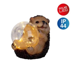 Lampe solaire LED Hérisson terrasse jardin plastique brun extérieur 17x14,5x12cm LED fixes