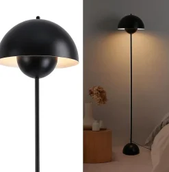 Lampe sur Pied au Design Nordique Classique Noir avec Abat-jour et Base Parabolique Douille E27 pour Salon Salle à Manger Chambre