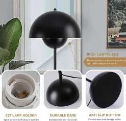 Lampe sur Pied au Design Nordique Classique Noir avec Abat-jour et Base Parabolique Douille E27 pour Salon Salle à Manger Chambre