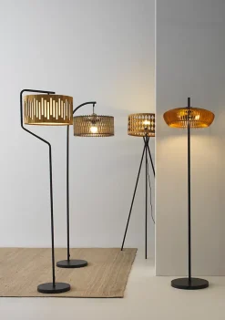 Lampe sur pied avec abat-jour en contreplaqué couleur miel