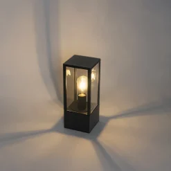 Lampe sur pied d'extérieur noire avec verre fumé 40 cm IP44 - Charlois