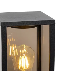 Lampe sur pied d'extérieur noire avec verre fumé 40 cm IP44 - Charlois
